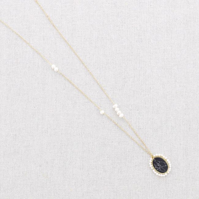 PEARL STONE PENDANT STEEL SHORT NECKLACE