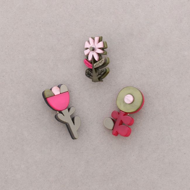 BROOCH SET OF 3 RESIN FLOWERS