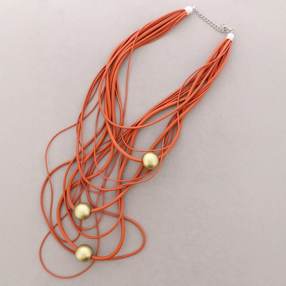LONG MULTI-ROW RUBBER BALL NECKLACE
