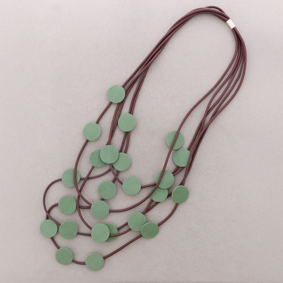 LONG MULTI-STRIP RUBBER NECKLACE WITH FOAMY MEDAL