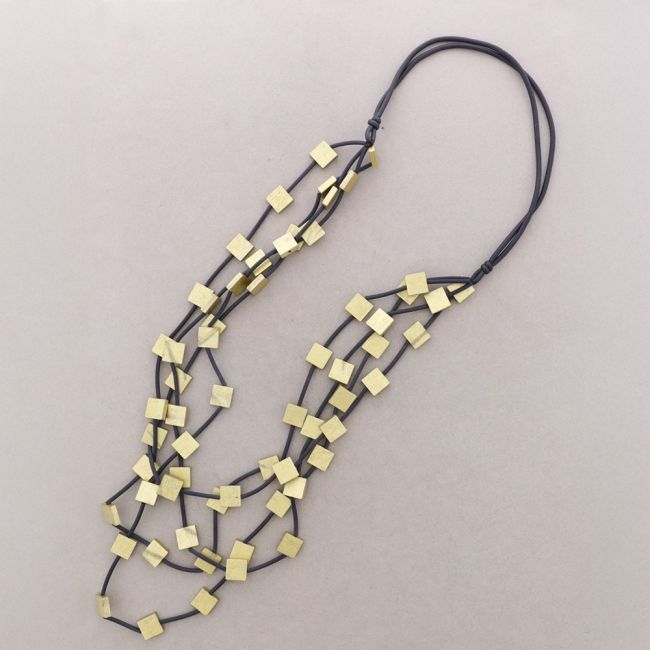 LONG MULTI-STRIP SQUARE RUBBER WOODEN NECKLACE
