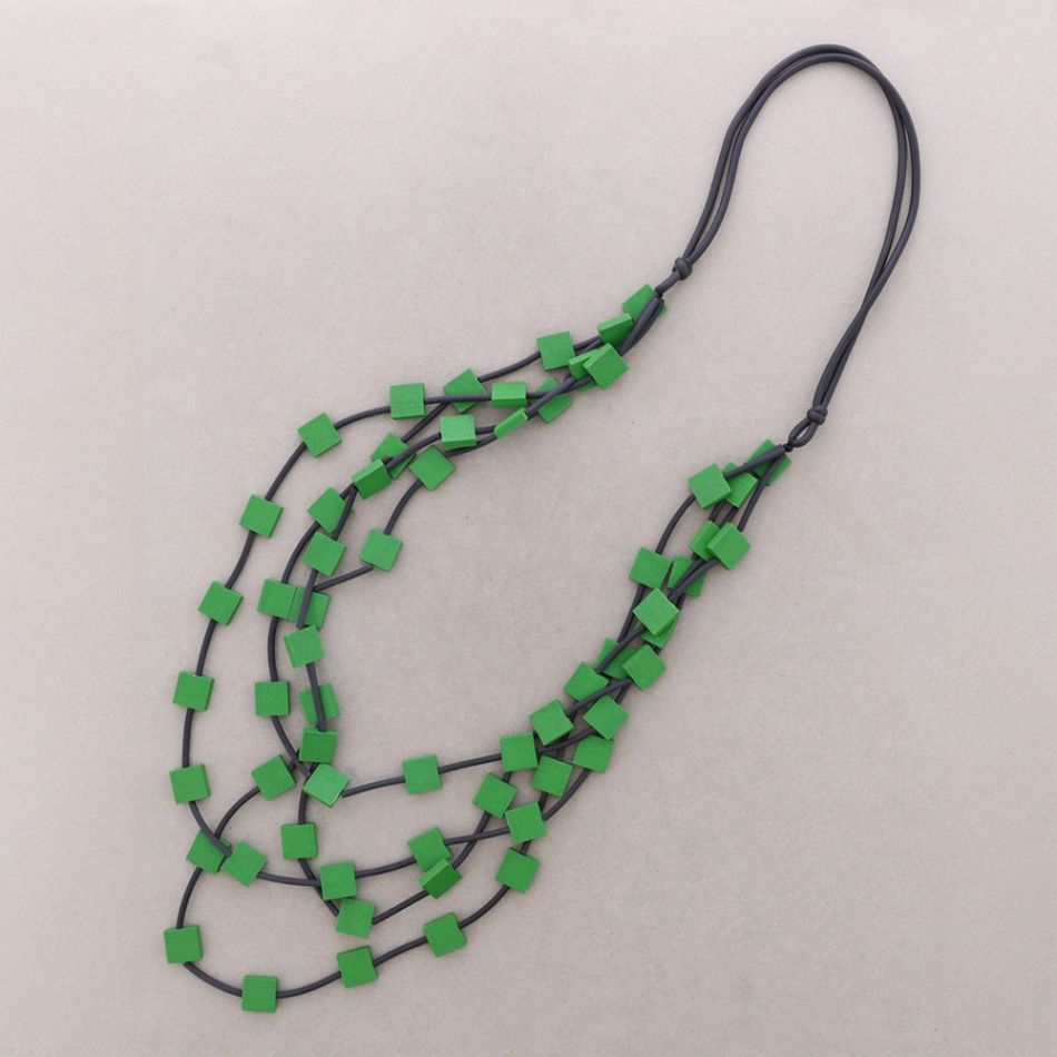 LONG MULTI-STRIP SQUARE RUBBER WOODEN NECKLACE