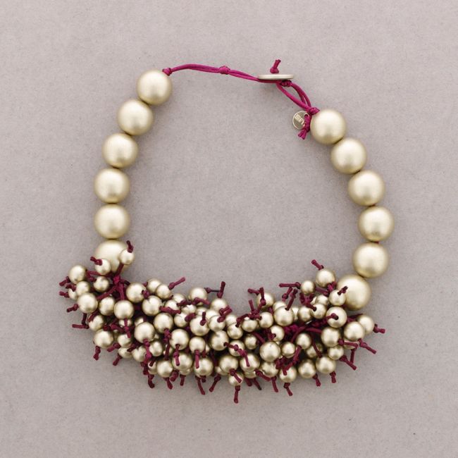 NECKLACE WITH BEADS FRINGES BALLS METAL FINISH