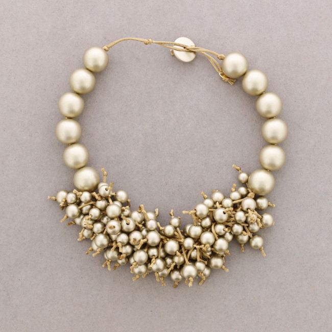 NECKLACE WITH BEADS FRINGES BALLS METAL FINISH