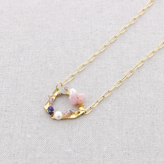 STONE RING PENDANT STEEL SHORT NECKLACE