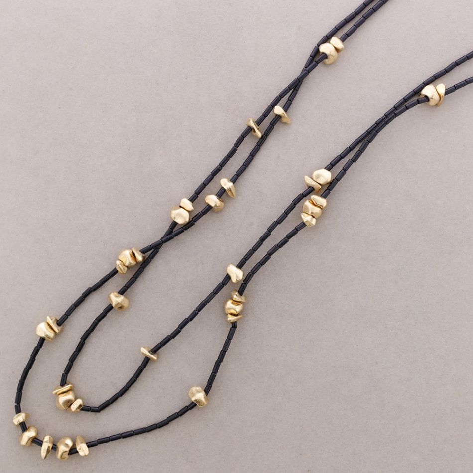 COLLAR LARGO DOBLE CUENTAS TUBITOS RESINA