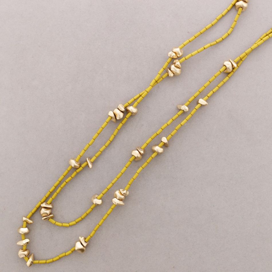 COLLAR LARGO DOBLE CUENTAS TUBITOS RESINA