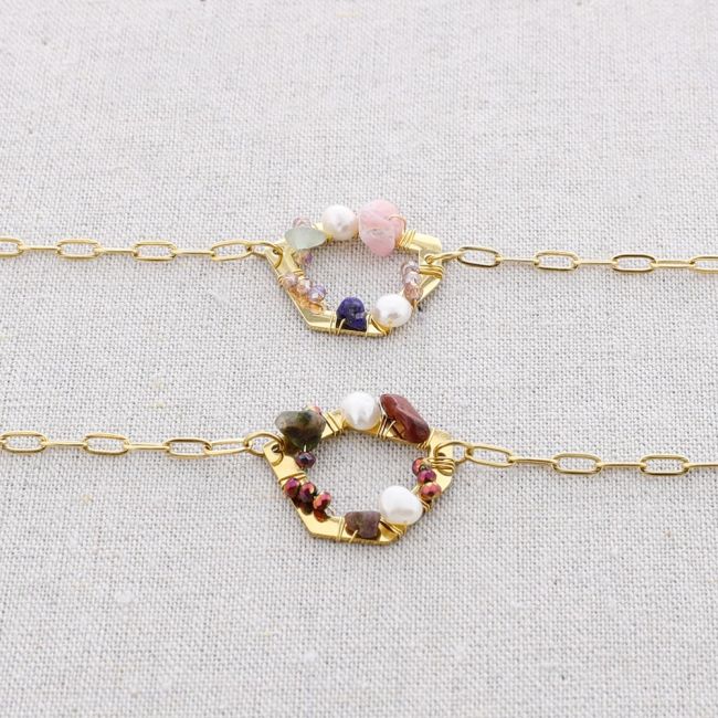 STONE RING PENDANT STEEL SHORT NECKLACE