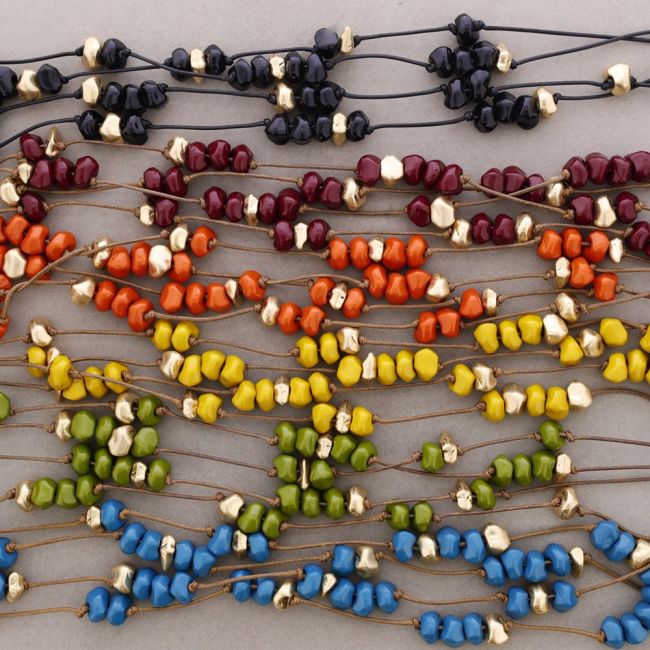 LONG DOUBLE RESIN METAL BEAD NECKLACE