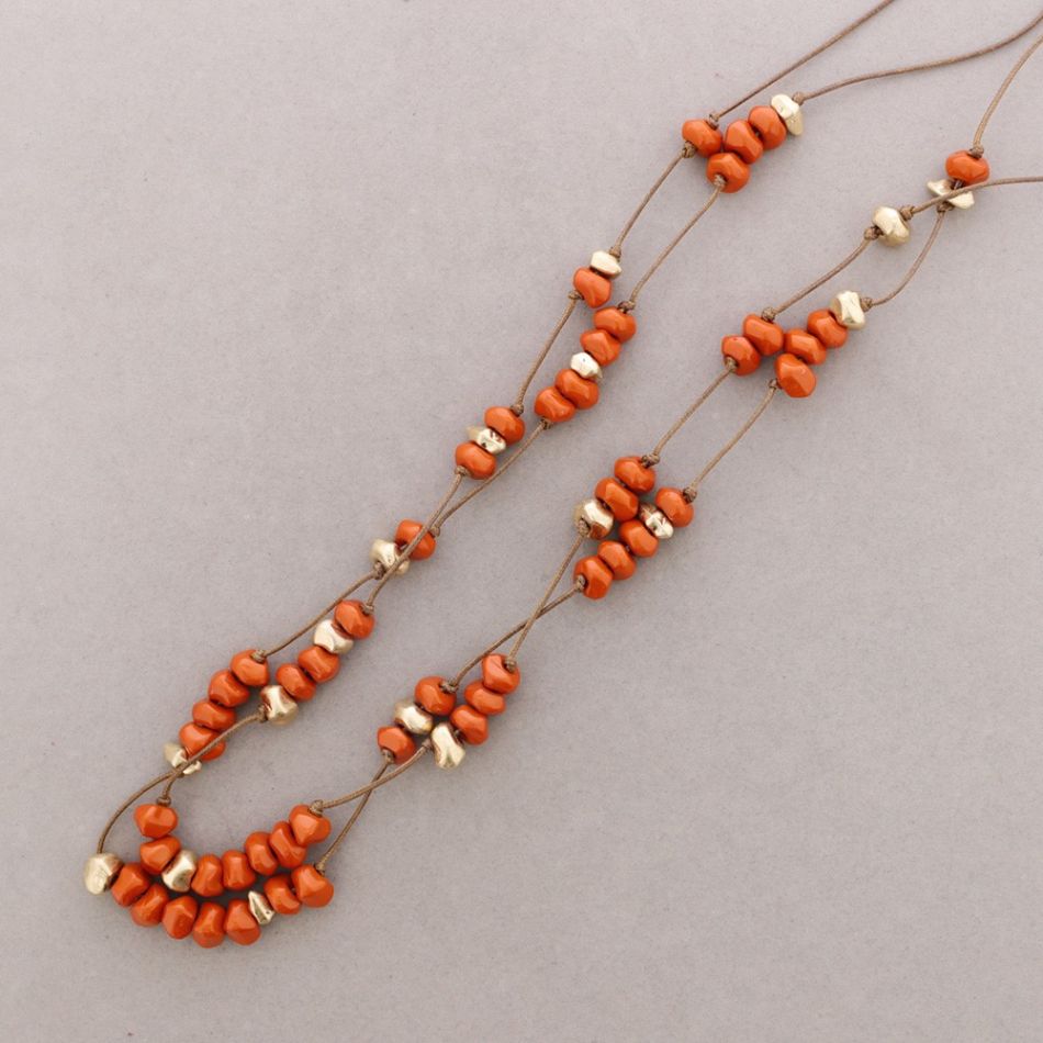 LONG DOUBLE RESIN METAL BEAD NECKLACE