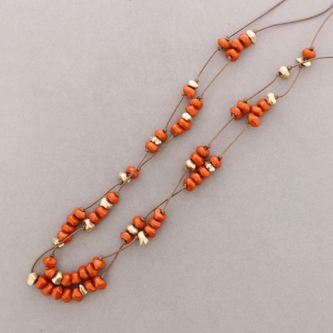 LONG DOUBLE RESIN METAL BEAD NECKLACE