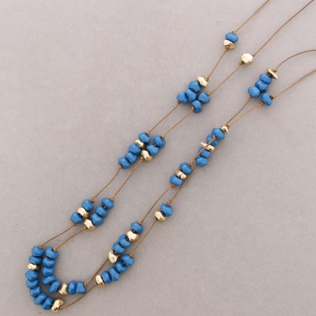LONG DOUBLE RESIN METAL BEAD NECKLACE