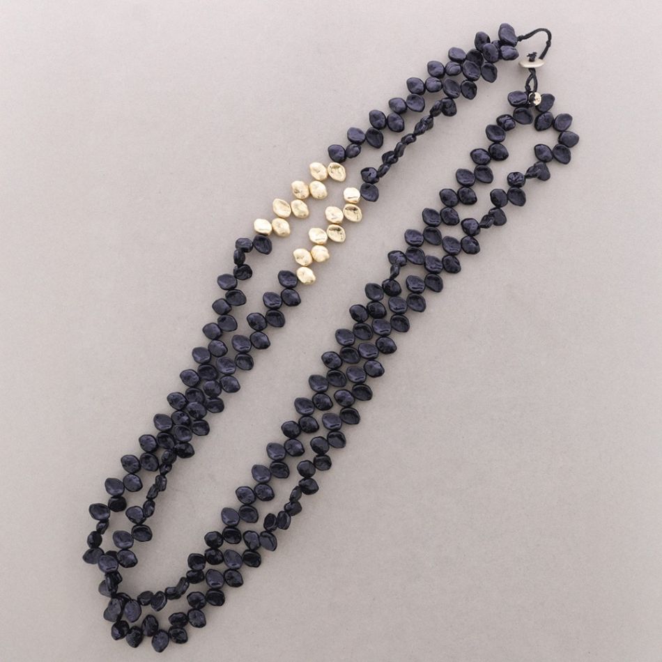COLLAR LARGO DOBLE CUENTAS METAL RESINA