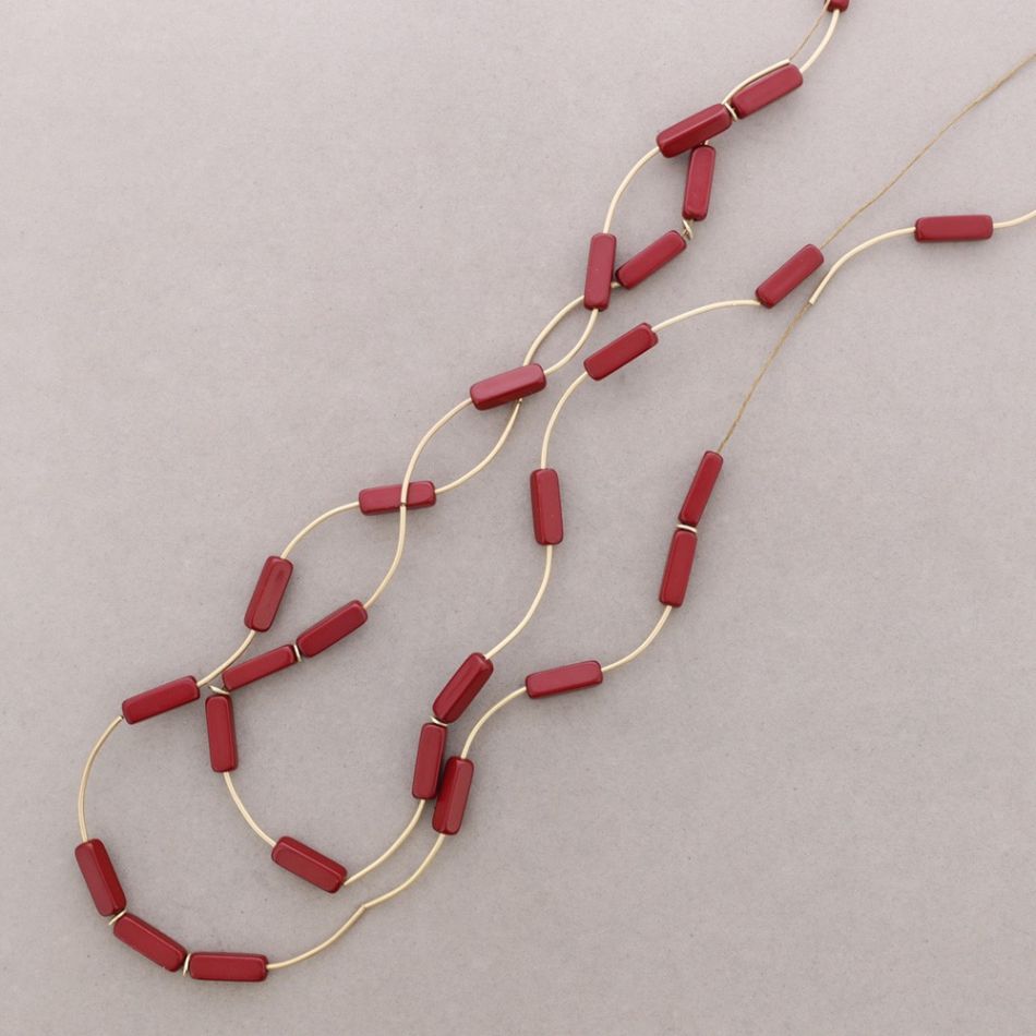COLLAR LARGO DOBLE CUENTAS TUBO RECTANGULAR RESINA