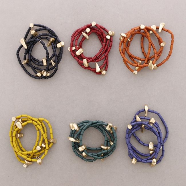 PULSERA ELÁSTICA 5 TIRAS TUBITOS RESINA