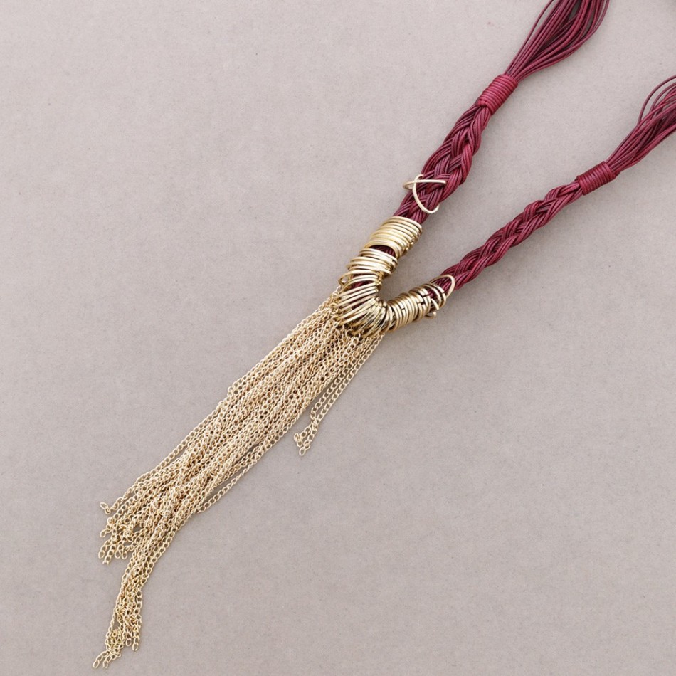 BRAIDED CHOKER WITH FRINGE AND CHAIN