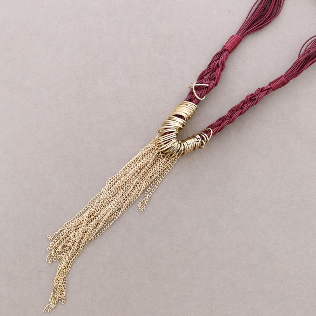 BRAIDED CHOKER WITH FRINGE AND CHAIN