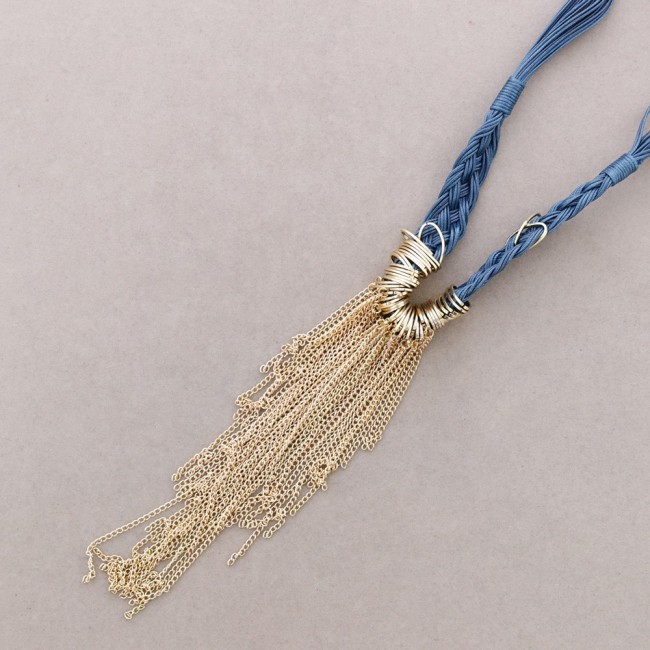 BRAIDED CHOKER WITH FRINGE AND CHAIN