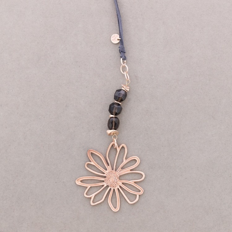 LONG METAL FLOWER STONE PENDANT NECKLACE 2