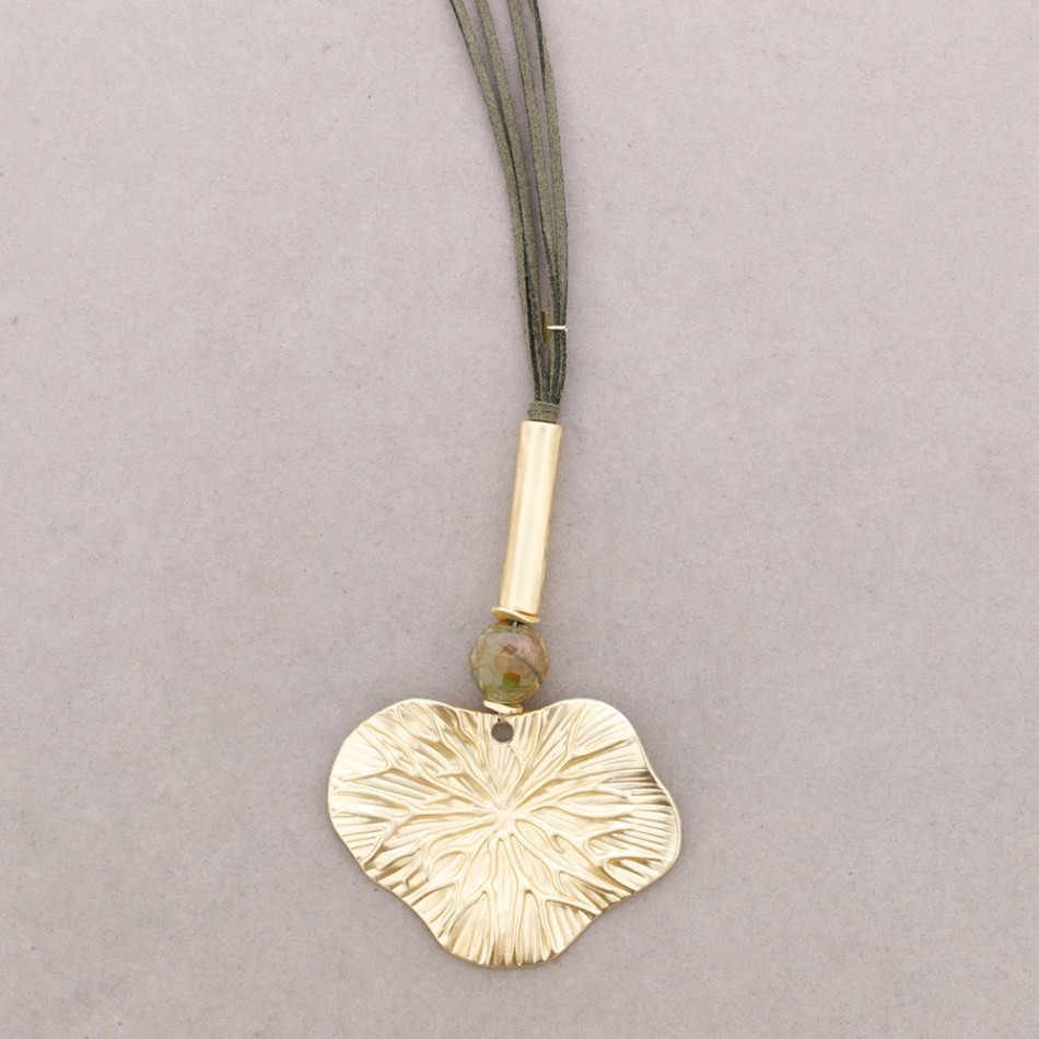 LONG METAL LEAF PENDANT NECKLACE