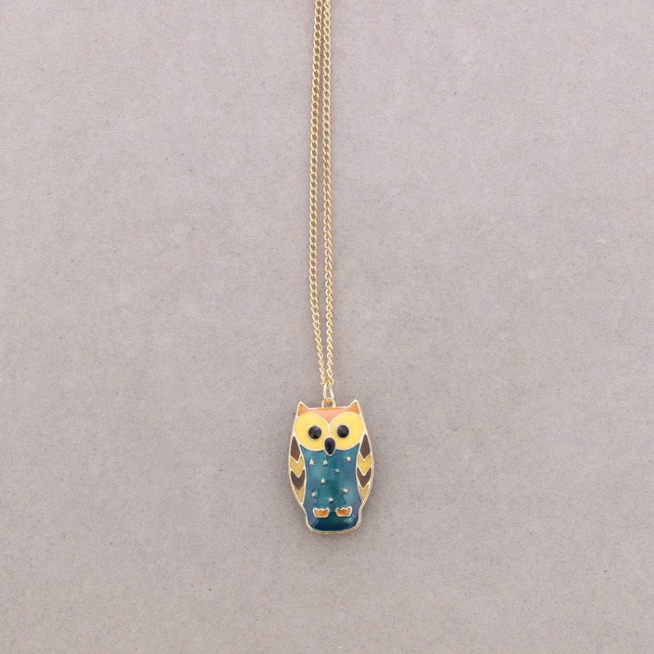 LONG PENDANT NECKLACE ENAMEL OWL