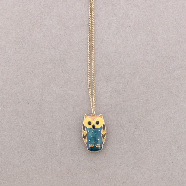 LONG PENDANT NECKLACE ENAMEL OWL