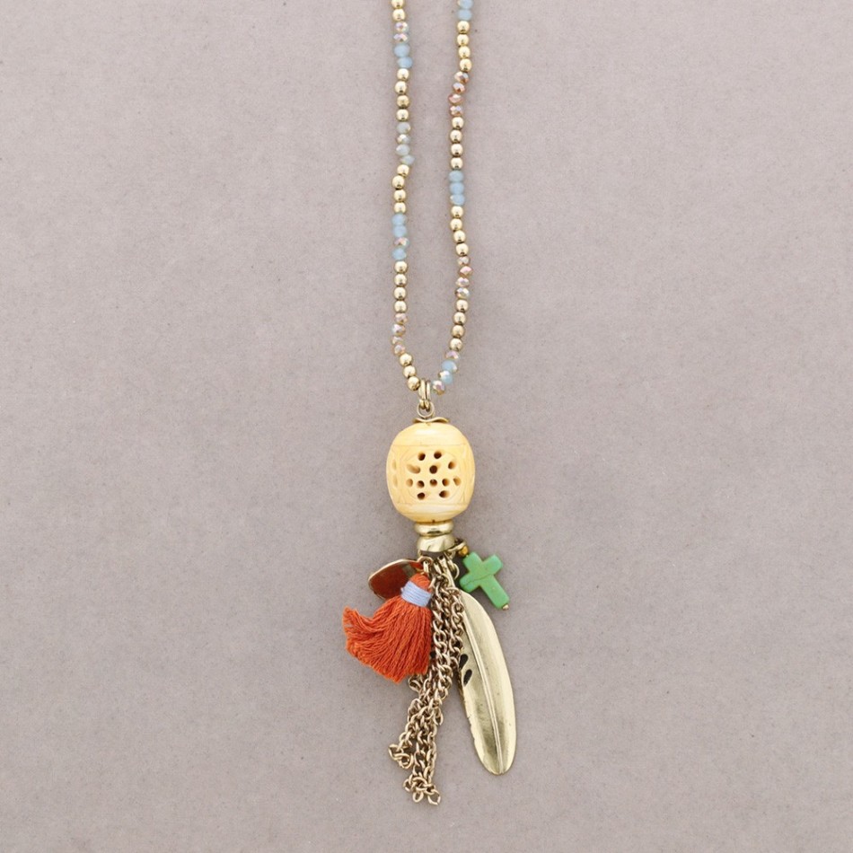 COLLAR LARGO PIEDRAS COLG.HUESO
