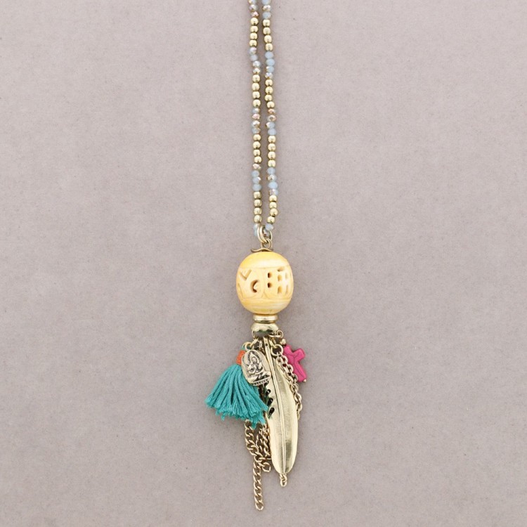 COLLAR LARGO PIEDRAS COLG.HUESO