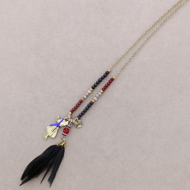 LONG FEATHER PENDANT NECKLACE