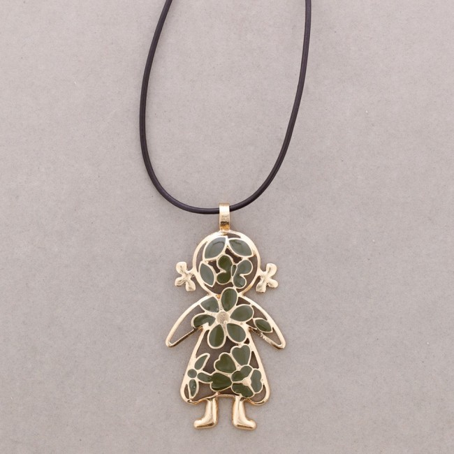 LONG ENAMEL METAL PENDANT NECKLACE