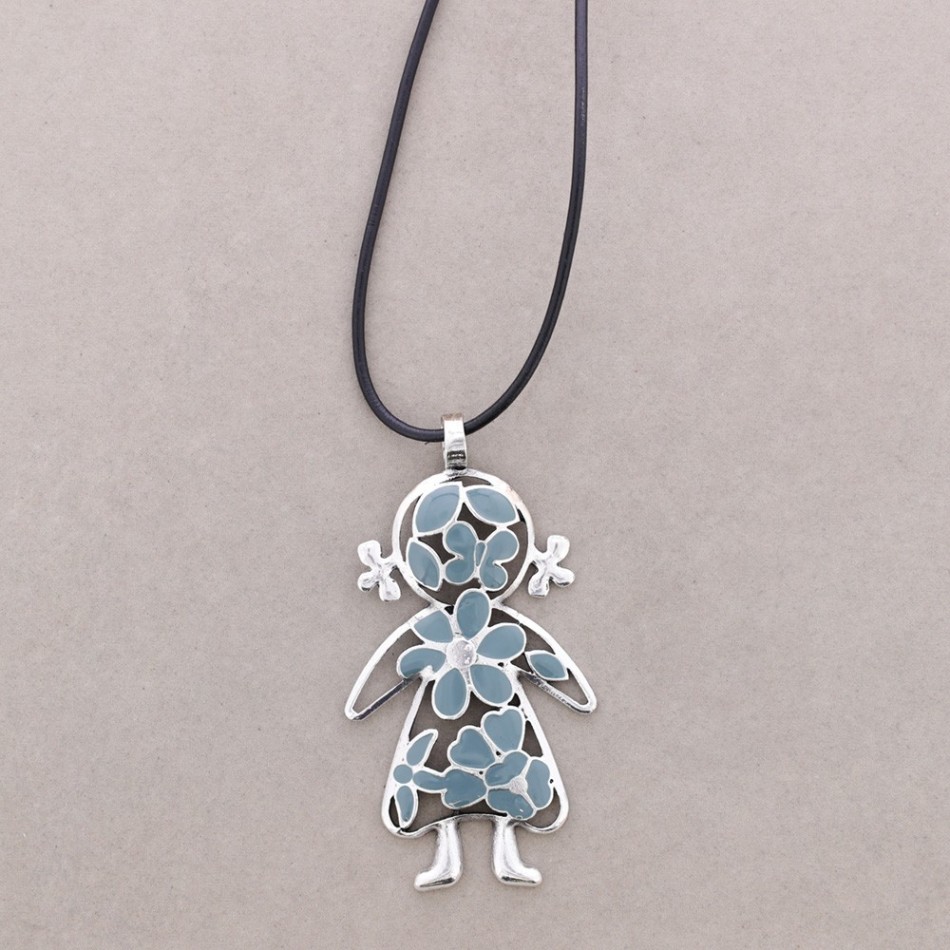 LONG ENAMEL METAL PENDANT NECKLACE