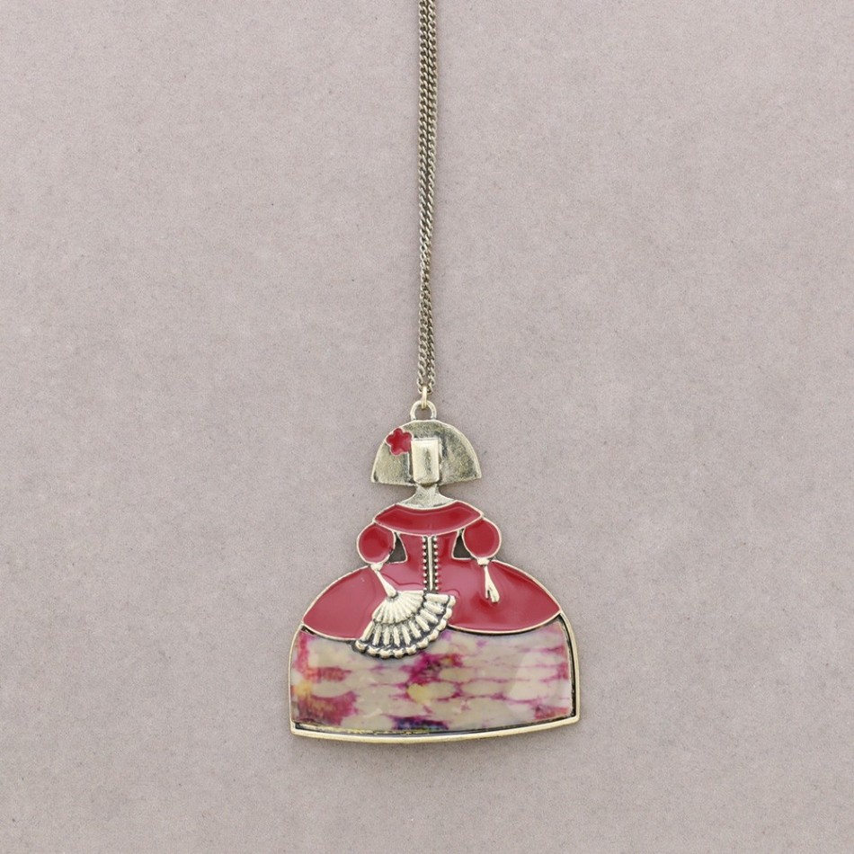 LONG ENAMEL METAL PENDANT NECKLACE