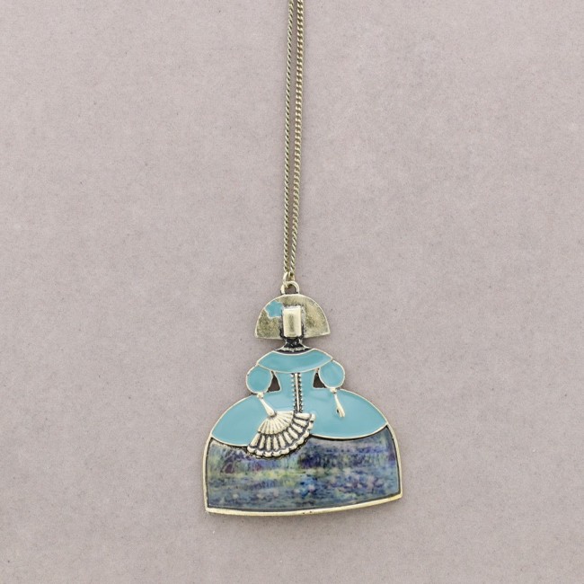 LONG ENAMEL METAL PENDANT NECKLACE