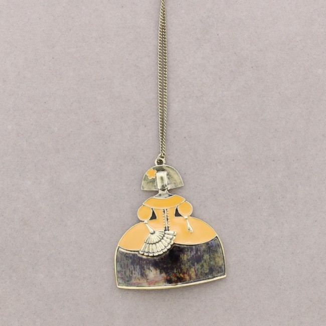 LONG ENAMEL METAL PENDANT NECKLACE