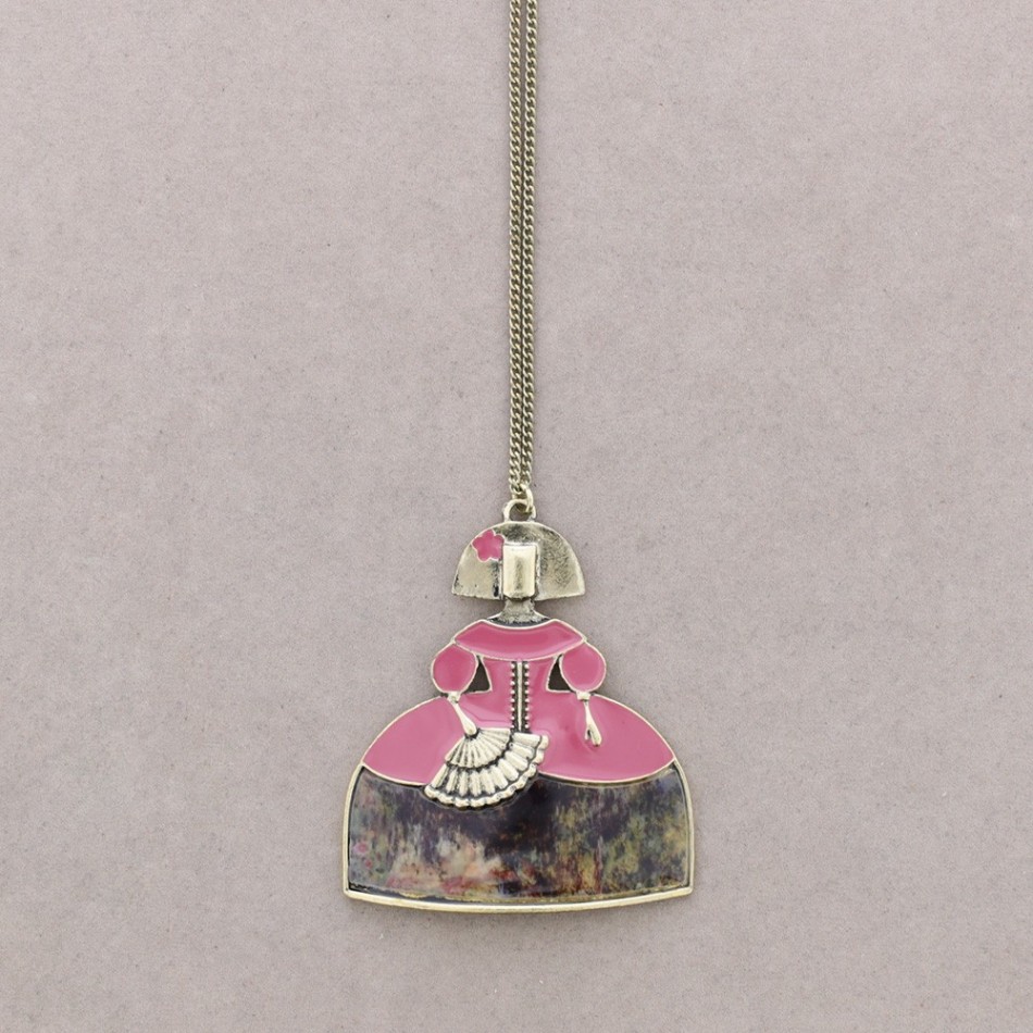 LONG ENAMEL METAL PENDANT NECKLACE
