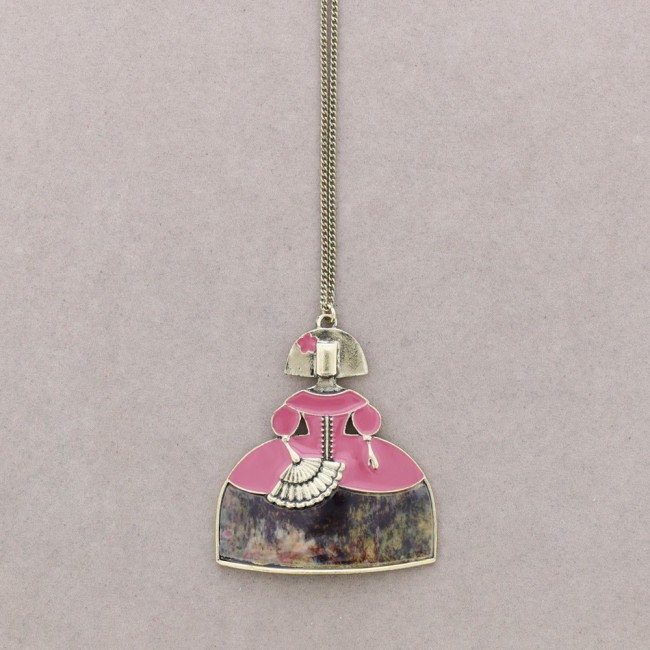 LONG ENAMEL METAL PENDANT NECKLACE