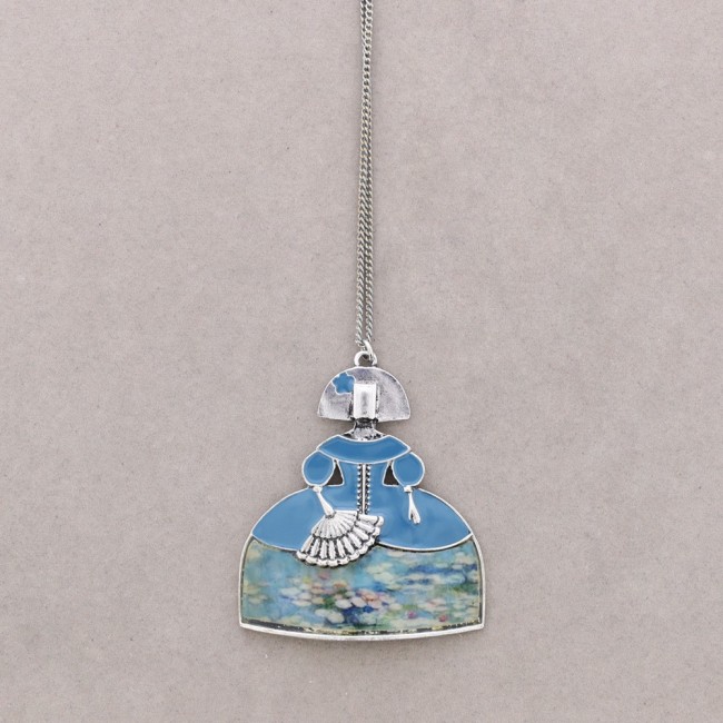 LONG ENAMEL METAL PENDANT NECKLACE