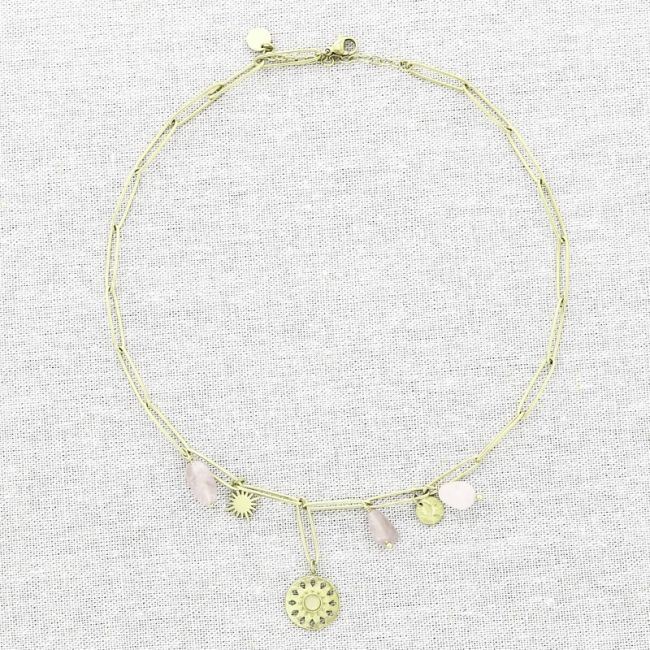 STEEL SHORT NECKLACE WITH SUN STONE PENDANTS