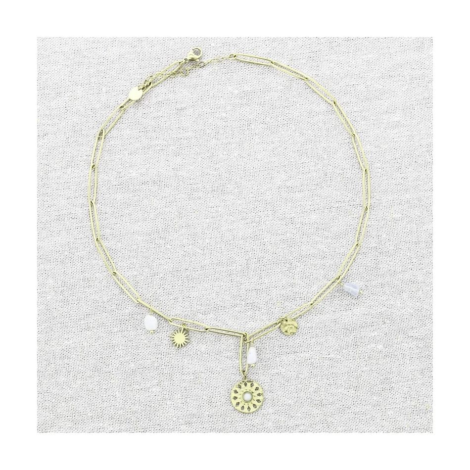 STEEL SHORT NECKLACE WITH SUN STONE PENDANTS