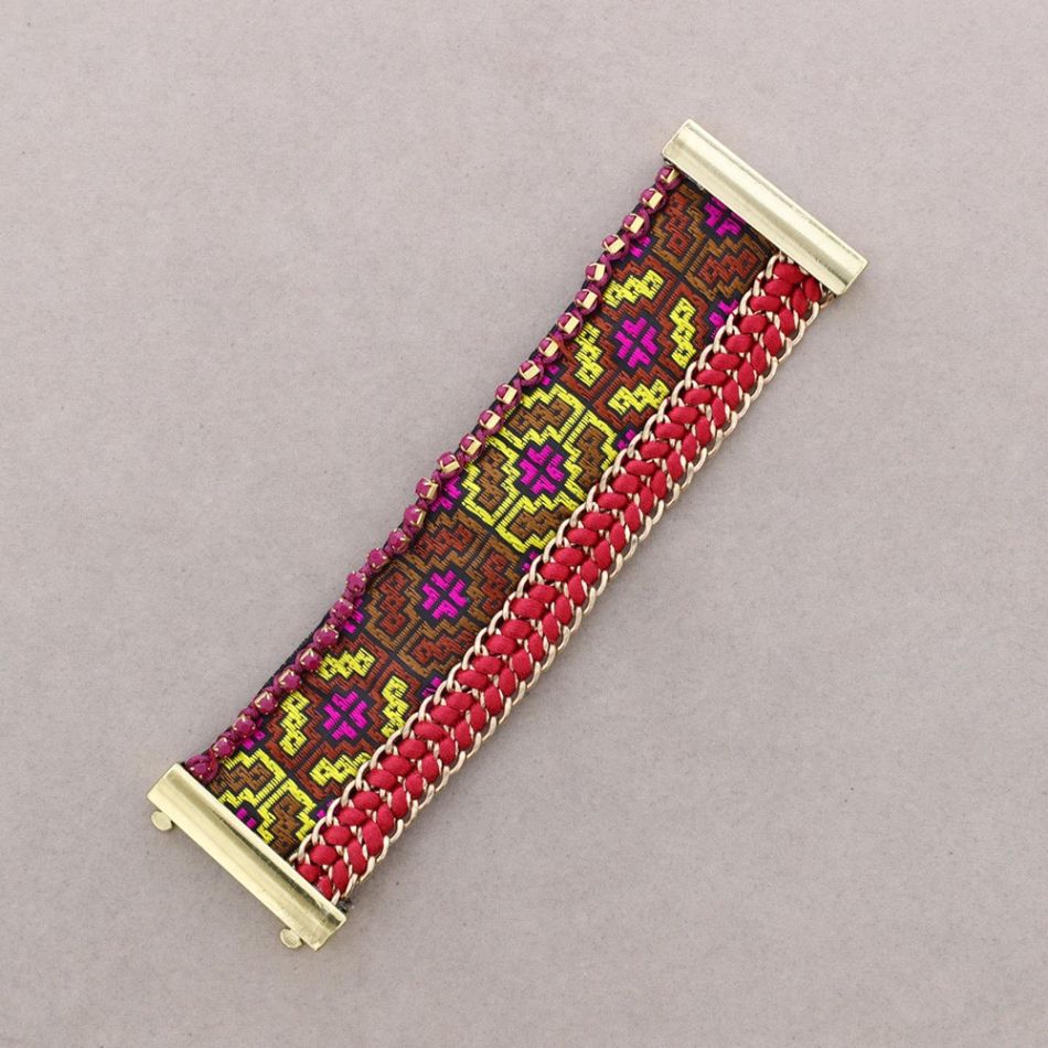 WOVEN RIBBON BEADED BRACELET