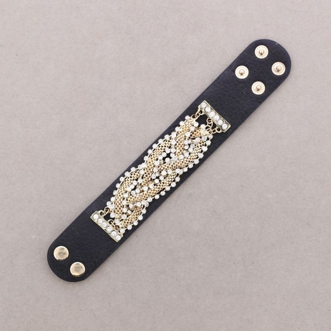 PULSERA CUERO CADENA CRISTALES