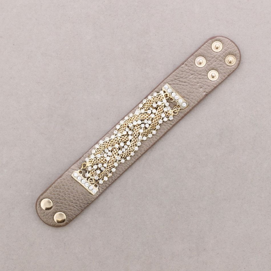 PULSERA CUERO CADENA CRISTALES