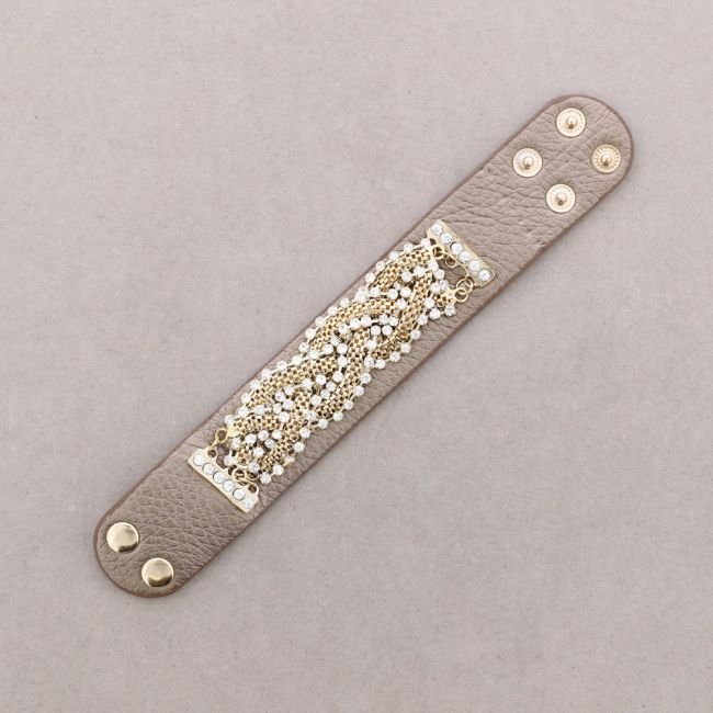 PULSERA CUERO CADENA CRISTALES
