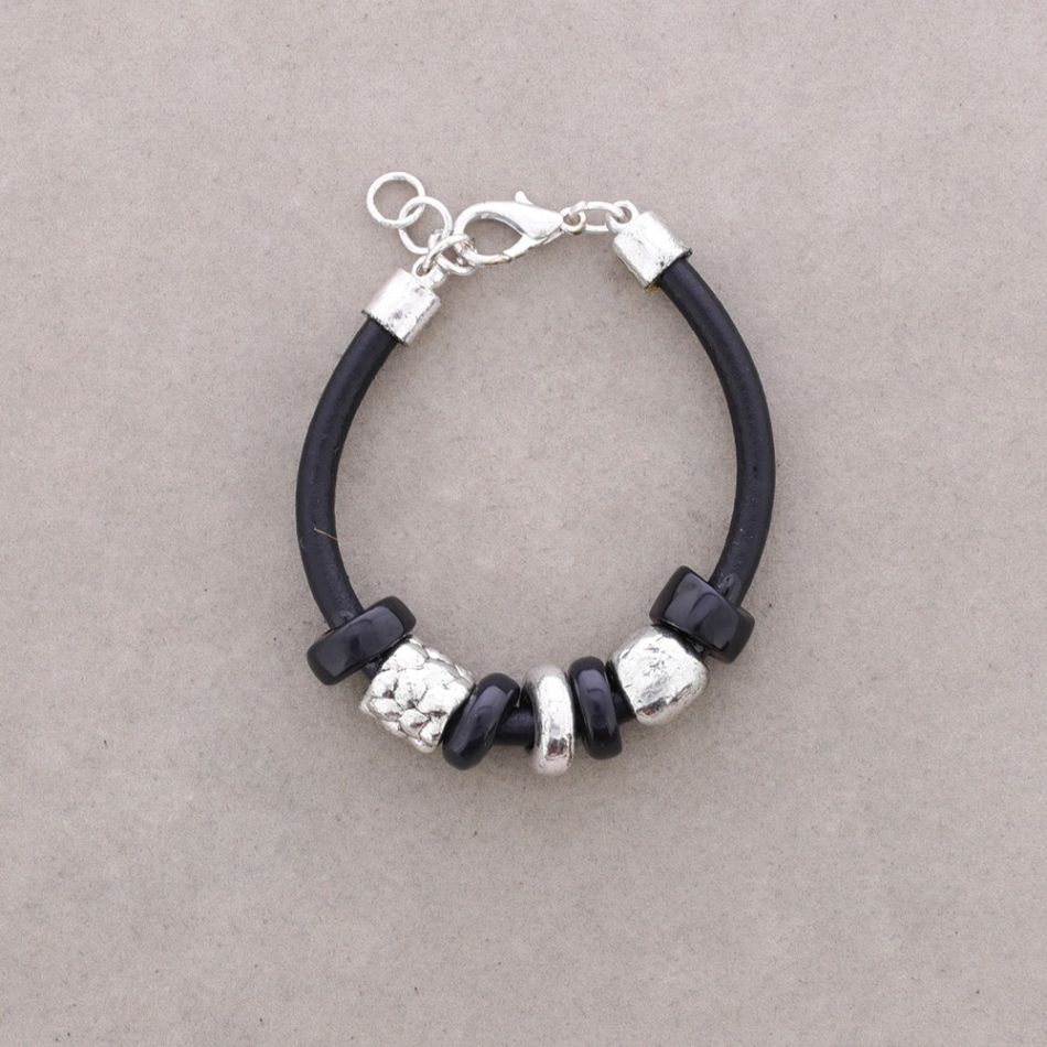 LEATHER METAL RESIN BRACELET