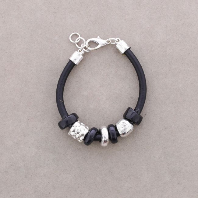 LEATHER METAL RESIN BRACELET