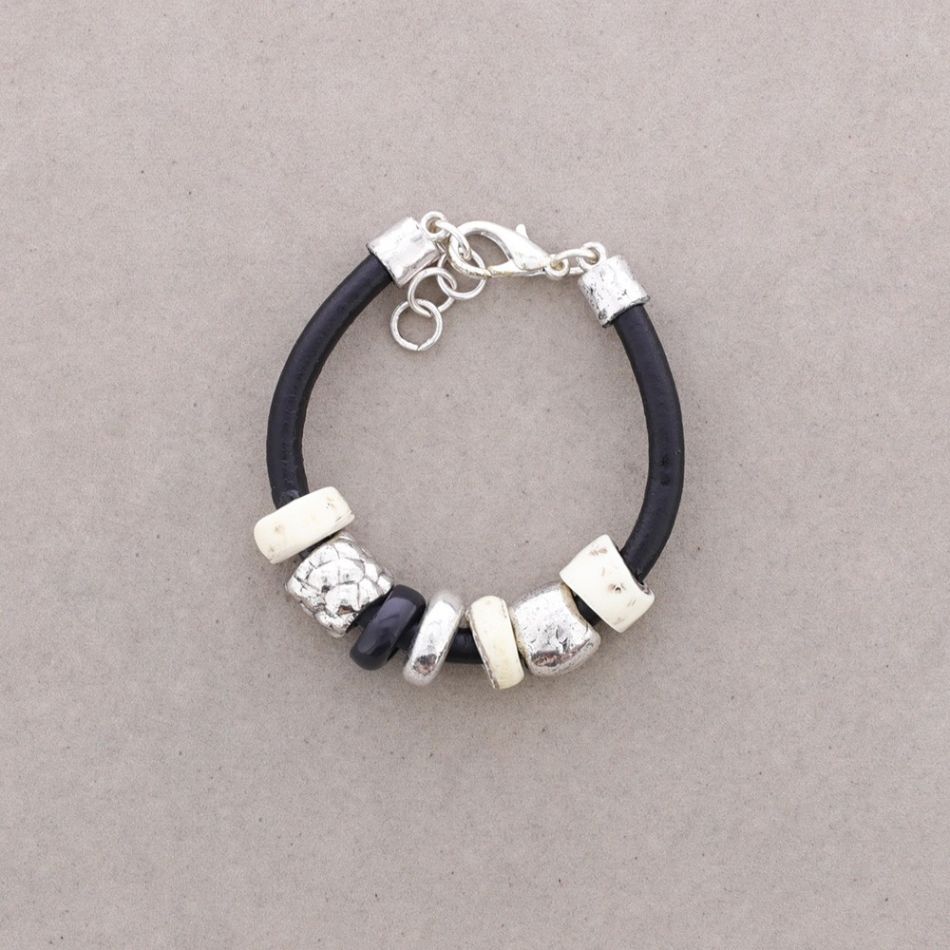 LEATHER METAL RESIN BRACELET