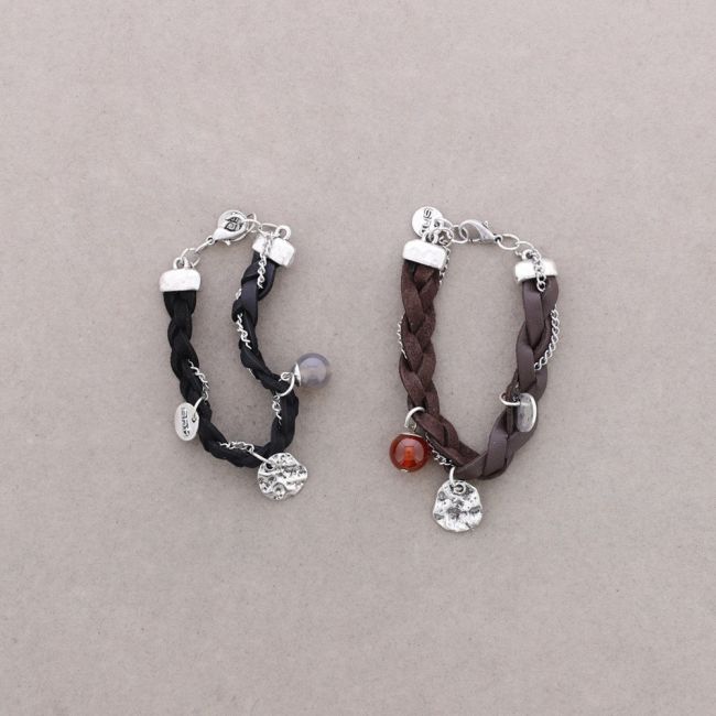 PULSERA CUERO CUENTAS METAL