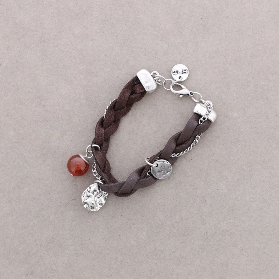 LEATHER BRACELET WITH METAL BEADS