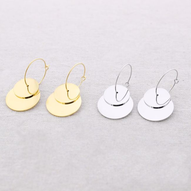 PENDIENTES ACERO ARO DOBLE MEDALLA
