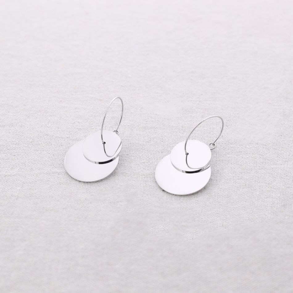 PENDIENTES ACERO ARO DOBLE MEDALLA
